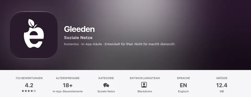 Gleeden Erfahrungen: App-Eintrag im Schweizer App Store mit Bewertung und Altersfreigabe