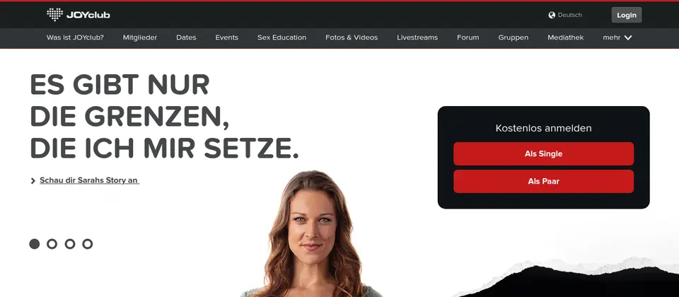 JOYclub Erfahrungen: Startseite mit kostenloser Anmeldung als Single oder als Paar